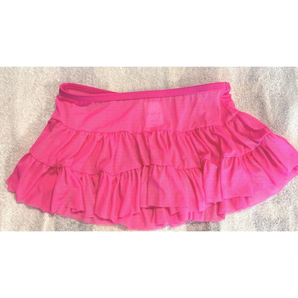 Xhilaration Girls Hot Pink Mesh Tiered Ruffle Swim Skirt Cover Up Size S 6-6X‎